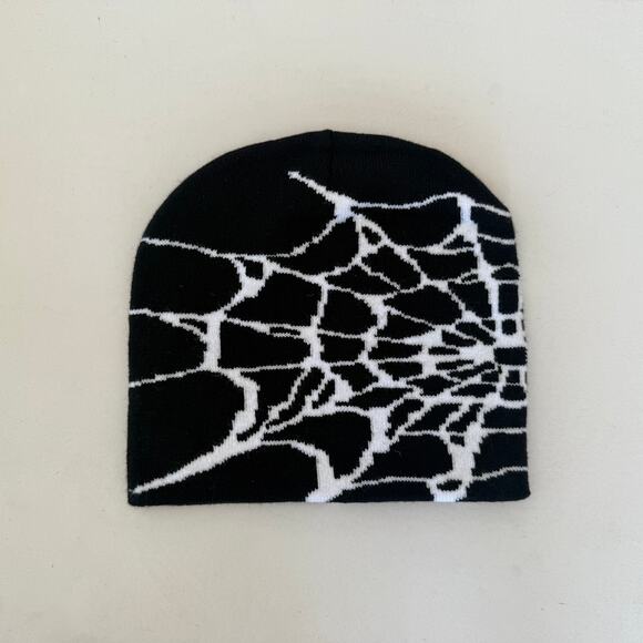 Other Other - y2k 2000s black & white grunge gothic spiderweb beanie